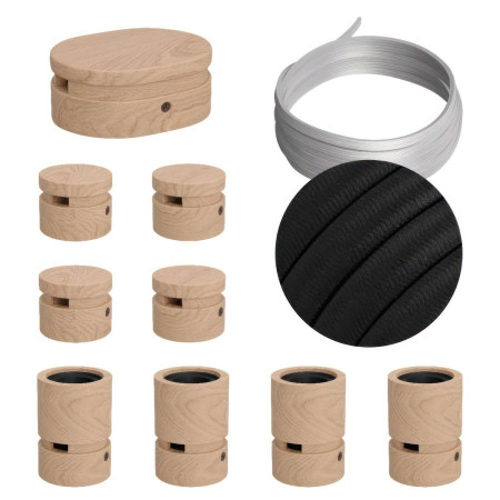 Symmetric-Kit des Filé-Systems - mit 5 m Kabel und 9 Zubehörteilen aus Holz für den Innenbereich - CM04