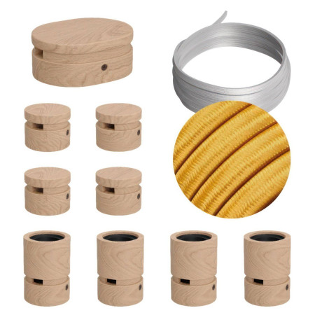 Symmetric-Kit des Filé-Systems - mit 5 m Kabel und 9 Zubehörteilen aus Holz für den Innenbereich - CM05