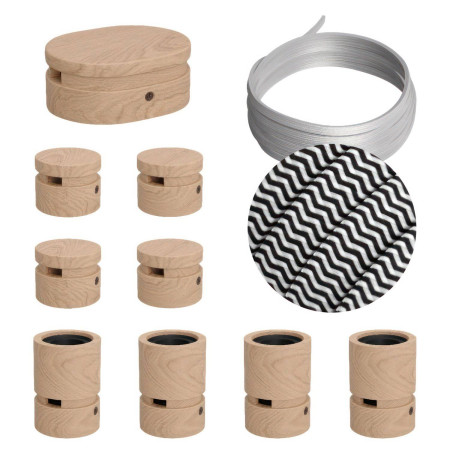 Symmetric-Kit des Filé-Systems - mit 5 m Kabel und 9 Zubehörteilen aus Holz für den Innenbereich - CZ04