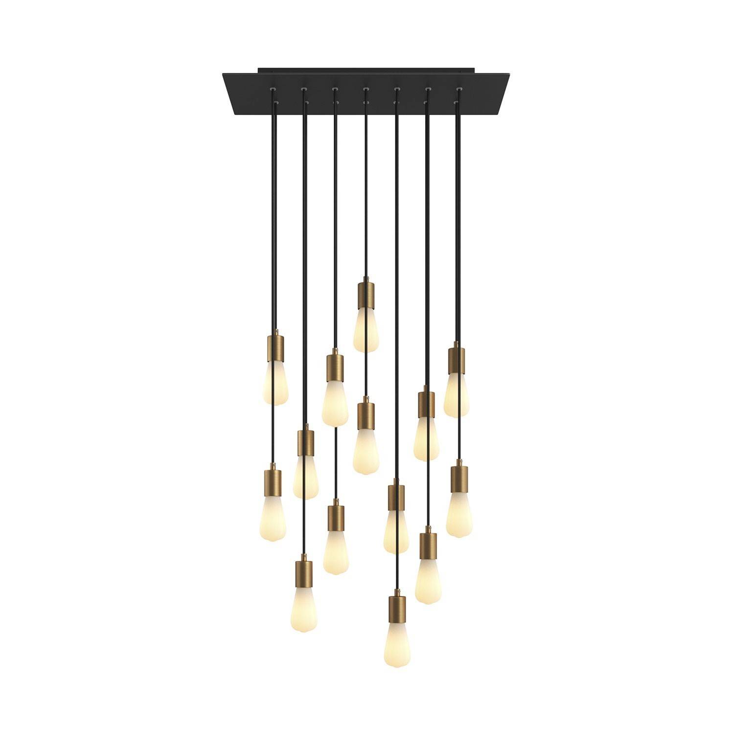 14-flammige Pendelleuchte mit rechteckigem XXL Rose-One 675 mm komplett mit Textilkabel und Beschichtungen aus Metall
