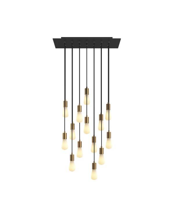 14-flammige Pendelleuchte mit rechteckigem XXL Rose-One 675 mm komplett mit Textilkabel und Beschichtungen aus Metall
