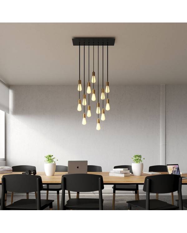 14-flammige Pendelleuchte mit rechteckigem XXL Rose-One 675 mm komplett mit Textilkabel und Beschichtungen aus Metall