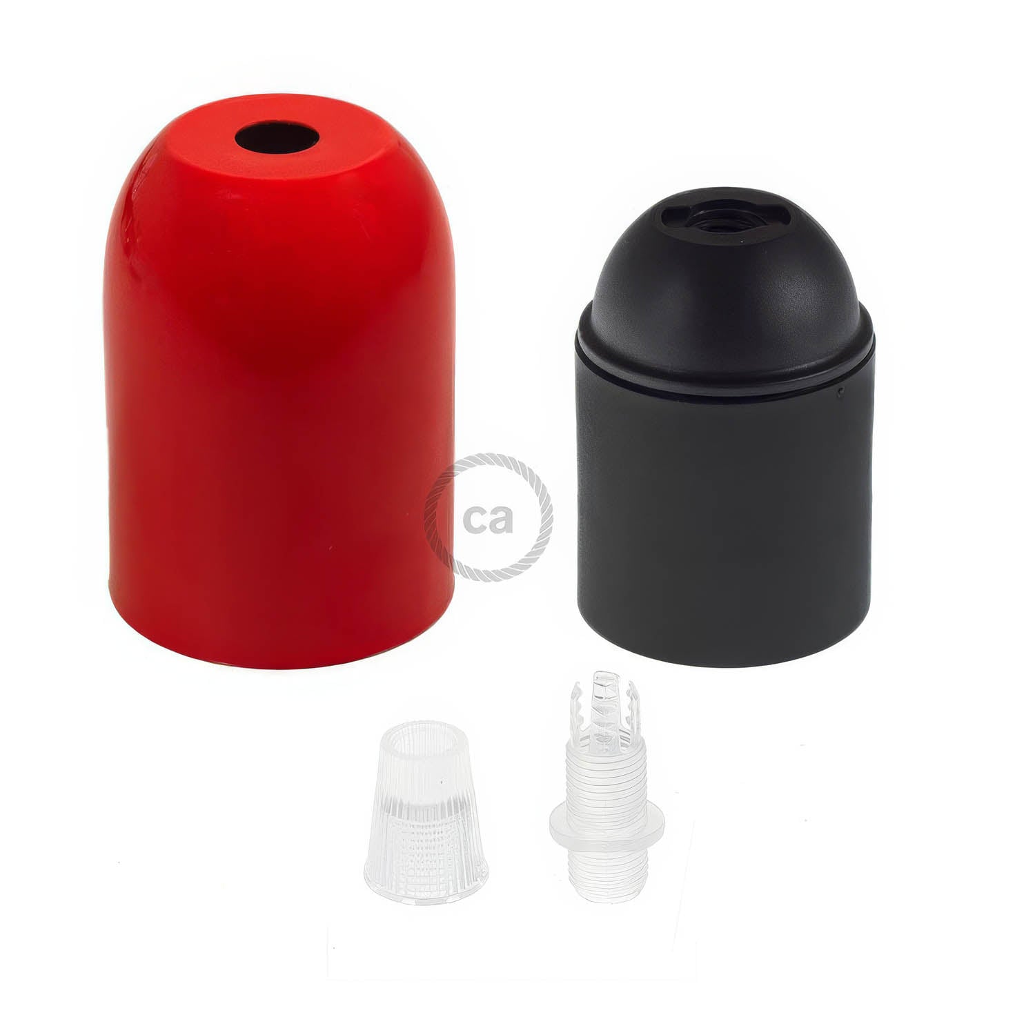 Kit portalampada E27 semisferico in metallo - Rosso