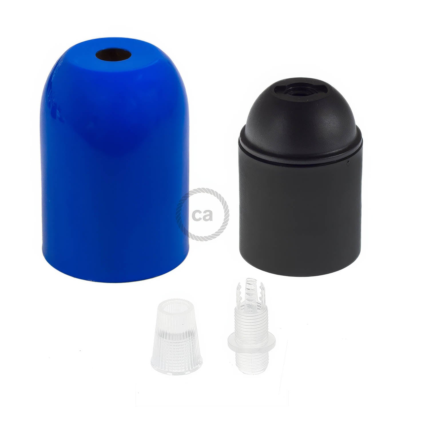 Kit portalampada E27 semisferico in metallo - Blu