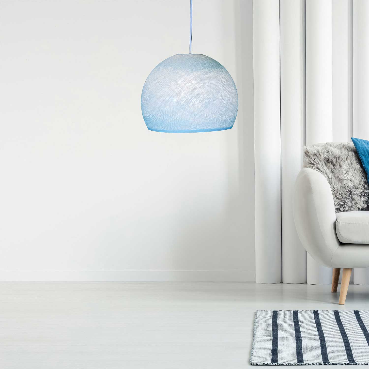 Paralume Cupola in filo 100% fatto a mano - Poliestere Azzurro polvere