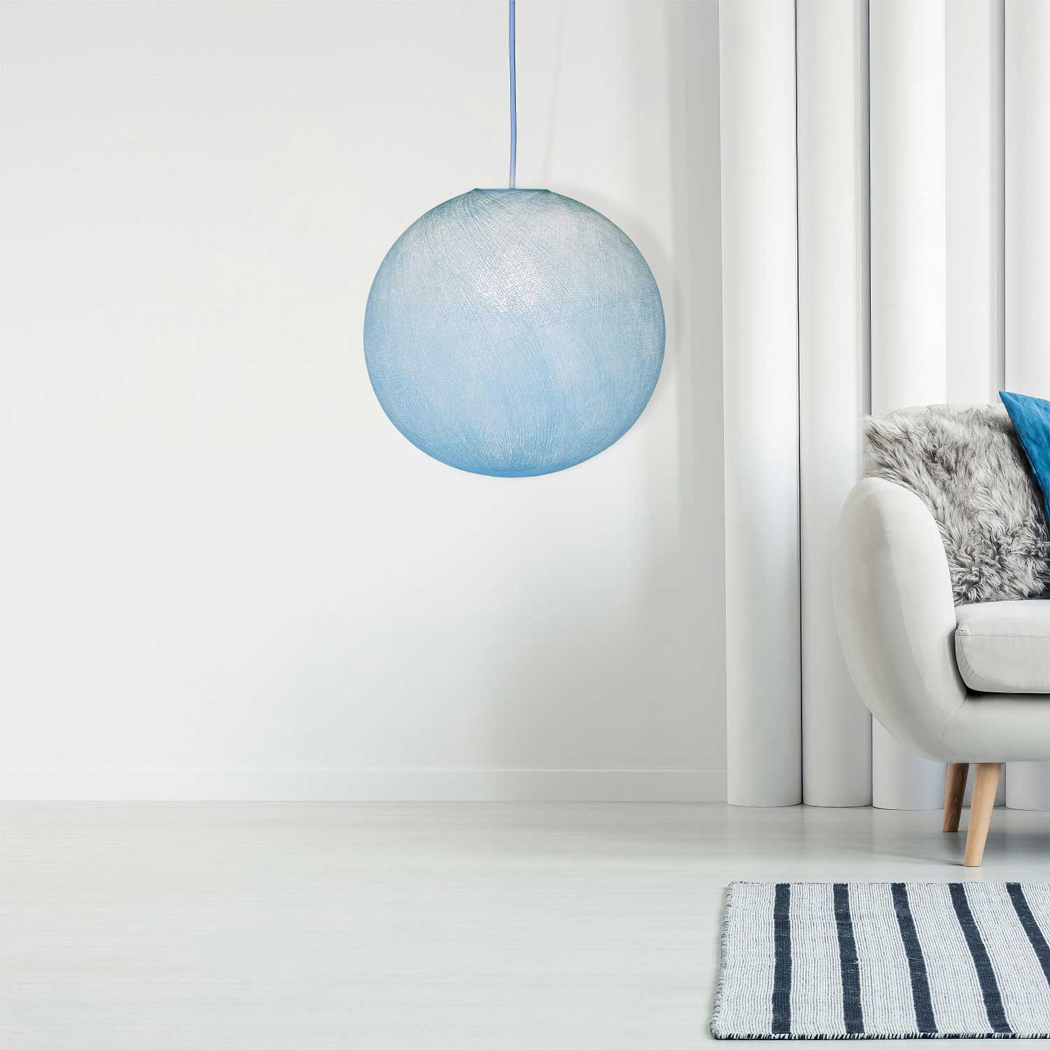 Paralume Sfera in filo 100% fatto a mano - Poliestere Azzurro polvere