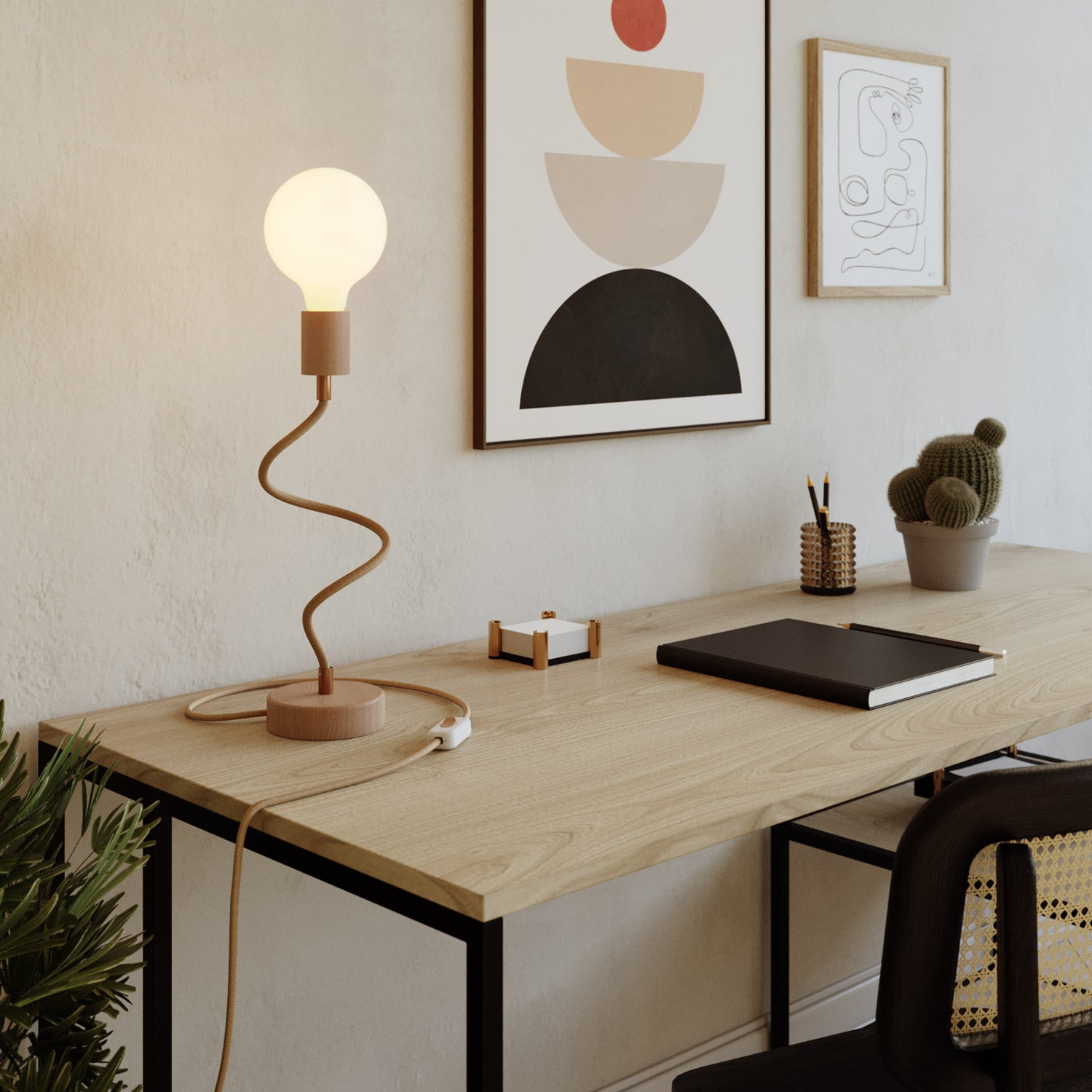 Lampada da tavolo snodabile in legno a luce diffusa - Table Flex Wood e spina UK - Neutro