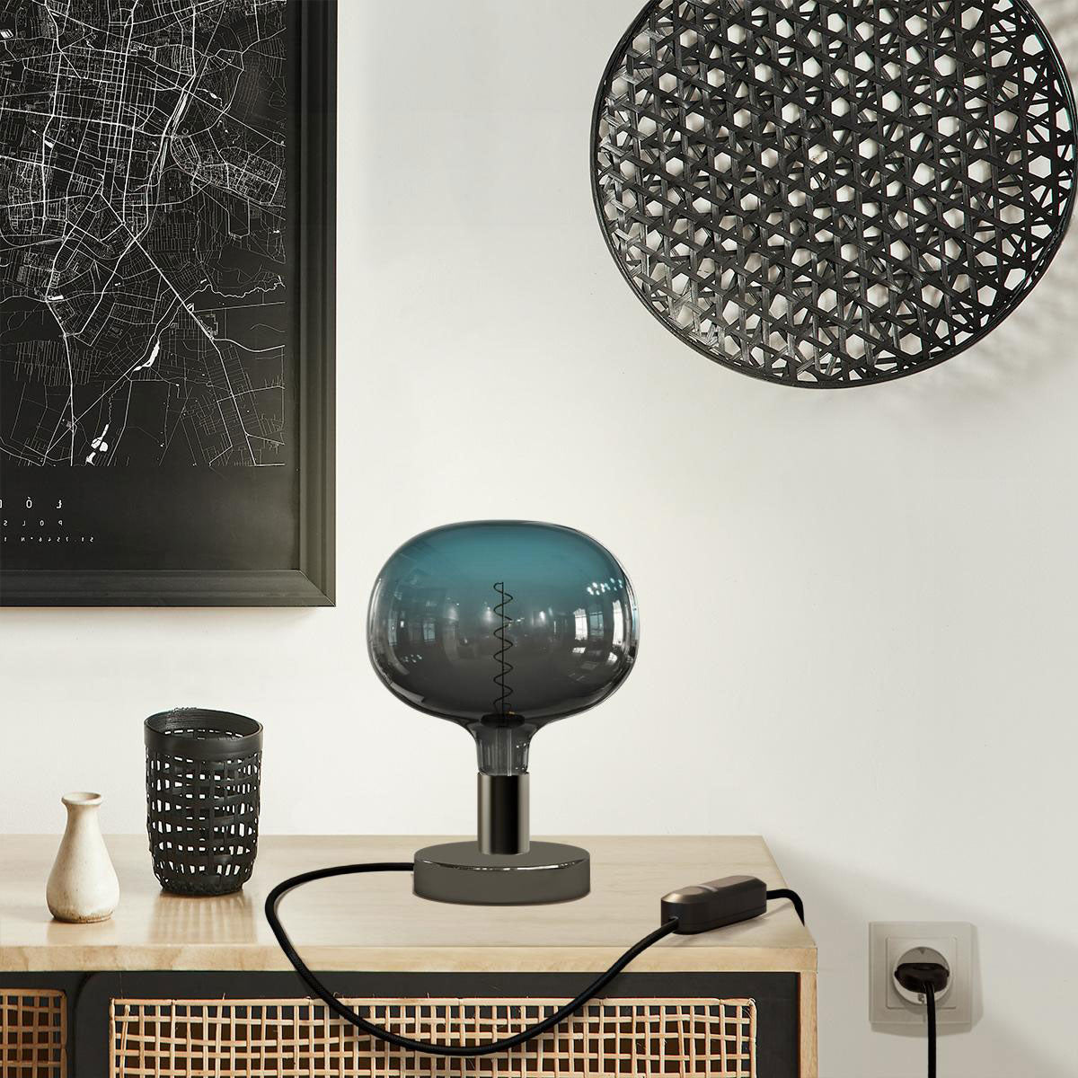 Lampada da tavolo Posaluce Cobble in metallo - Nero perla Dimmer