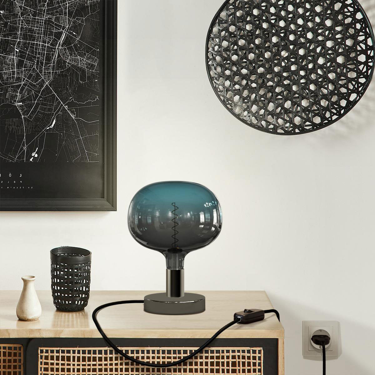 Lampada da tavolo Posaluce Cobble in metallo - Nero perla Interruttore