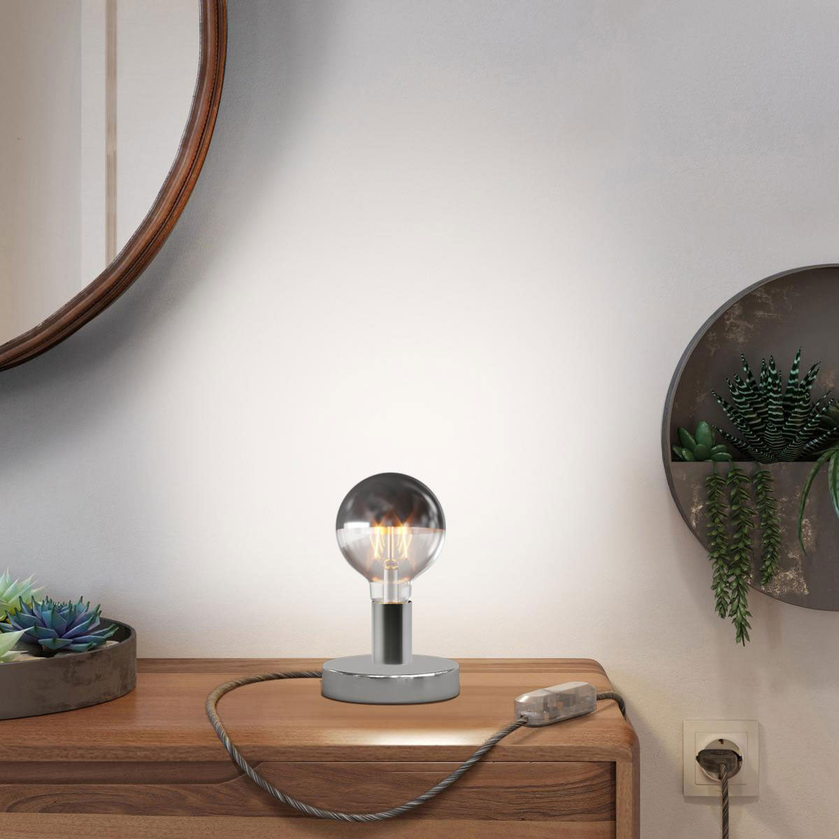 Lampada da tavolo Posaluce Half Cup in metallo - Cromo Dimmer