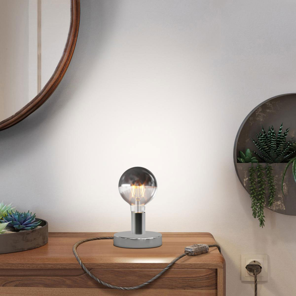 Lampada da tavolo Posaluce Half Cup in metallo - Cromo Interruttore
