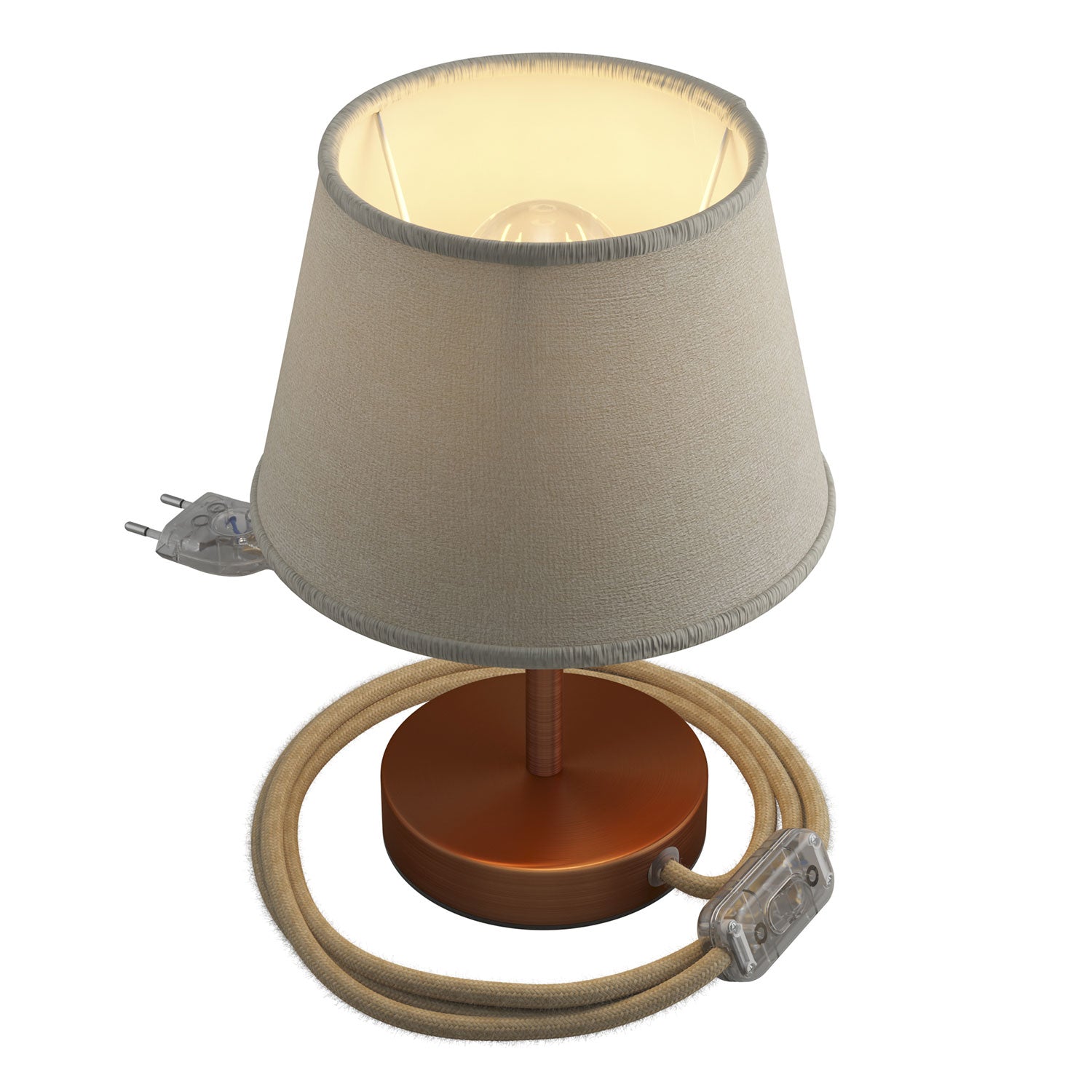 Alzaluce con paralume Impero, lampada da tavolo in metallo - Juta chiara 10 cm