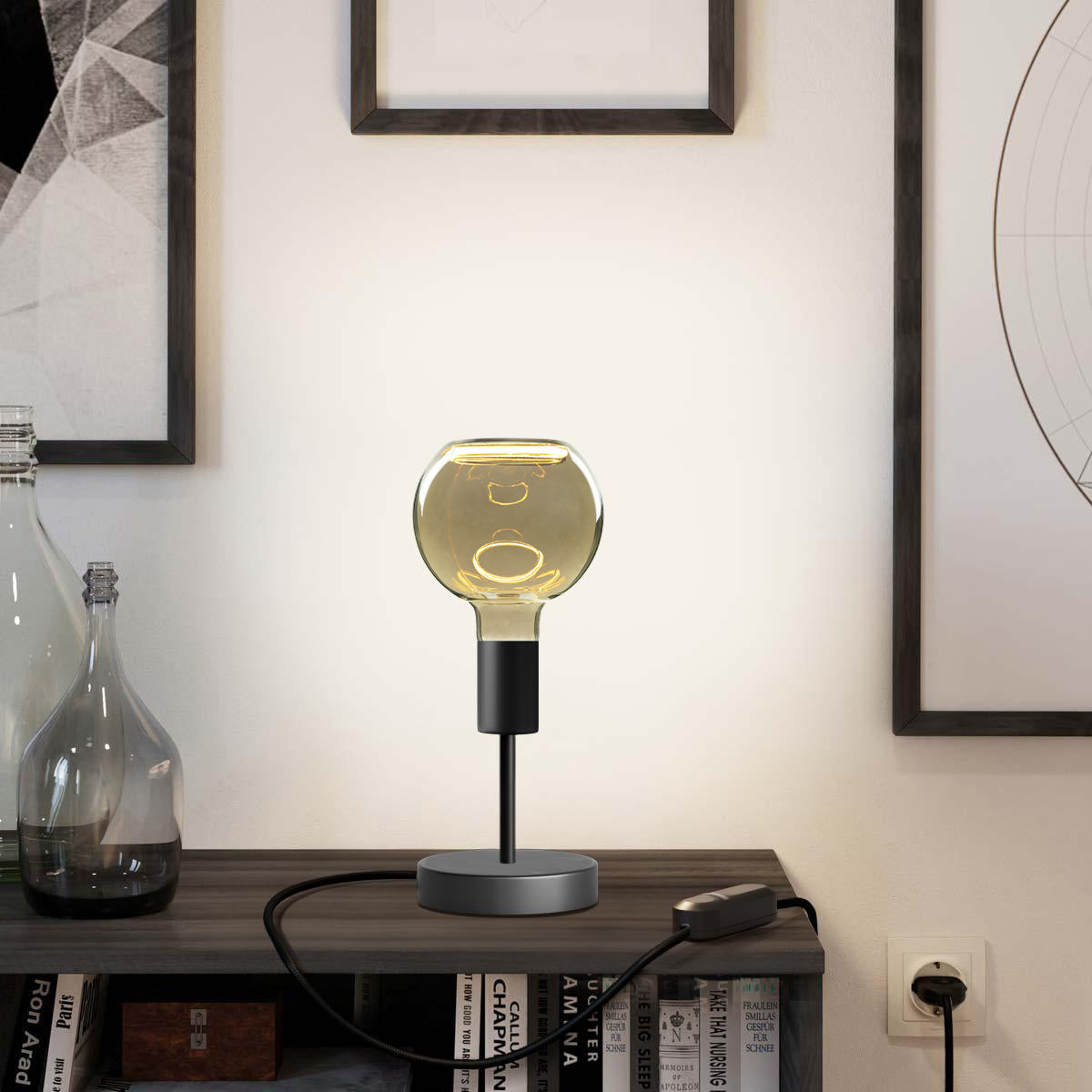 Lampada da tavolo Alzaluce Globo Ghost in metallo - Nero opaco Dimmer