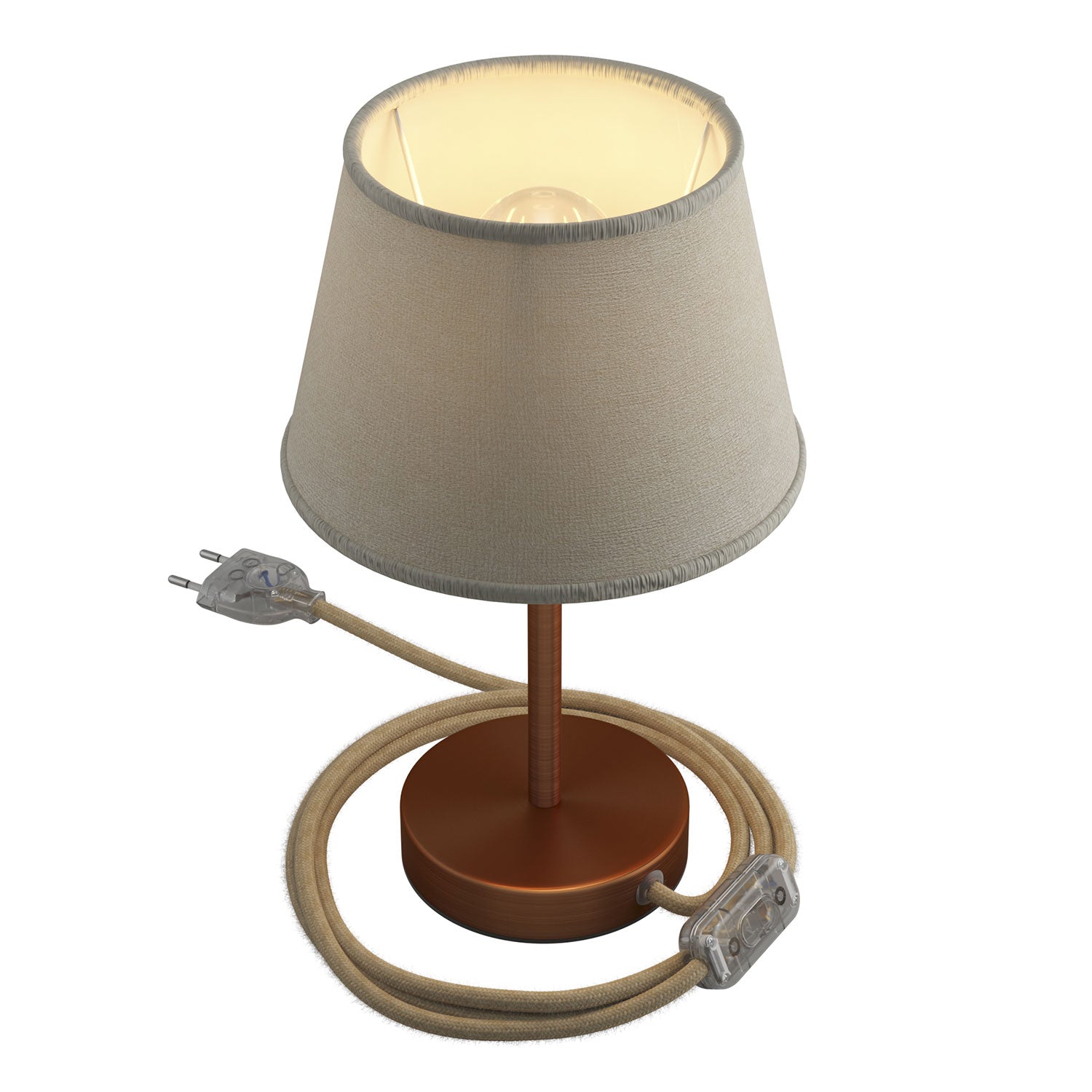 Alzaluce con paralume Impero, lampada da tavolo in metallo - Juta chiara 15 cm
