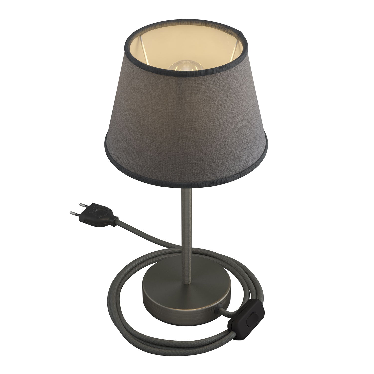 Alzaluce con paralume Impero, lampada da tavolo in metallo - Juta grigia 20 cm