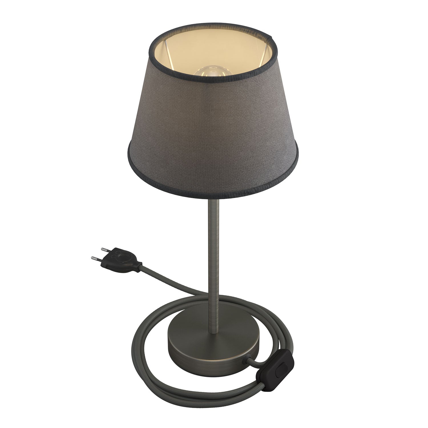 Alzaluce con paralume Impero, lampada da tavolo in metallo - Juta grigia 25 cm