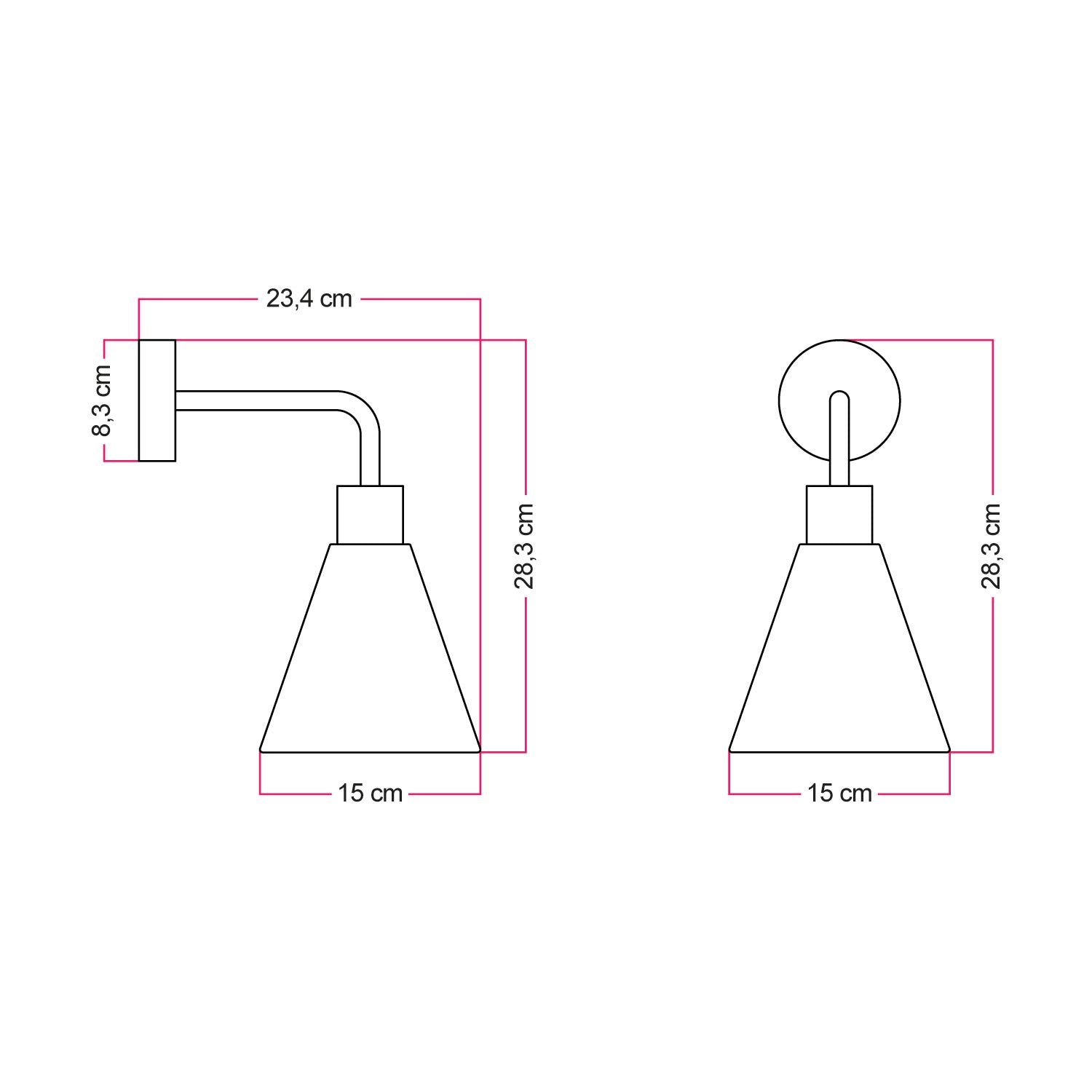 Lampada Fermaluce con paralume conico in legno ed estensione curva - Rame satinato