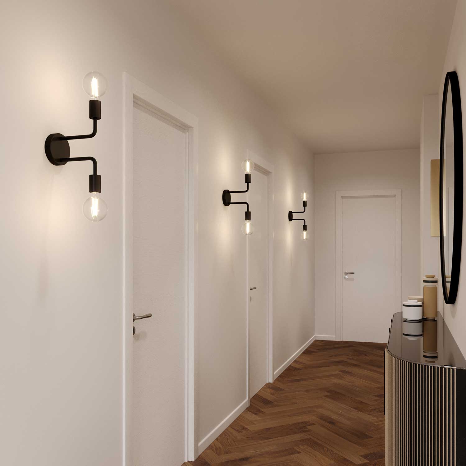 Fermaluce Metal, lampada a muro in metallo con doppia estensione curva - Nero