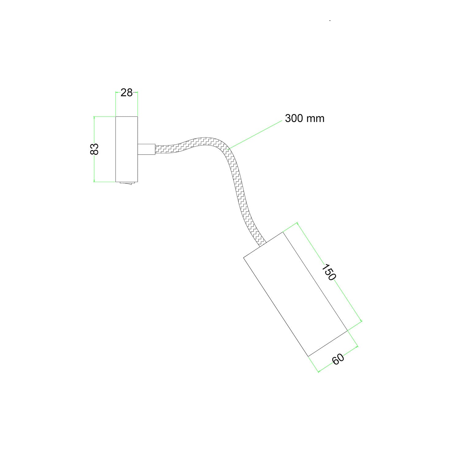 Lampada Fermaluce Flex 30 con mini rosone con interruttore e faretto con paralume Tub-E14 - Nero