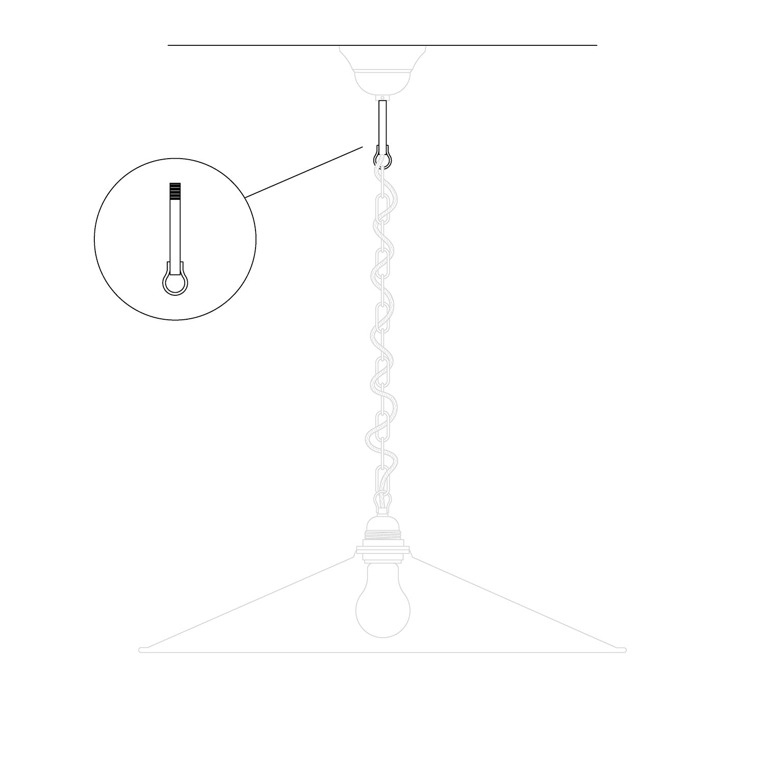 Gewindestange mit angeschweißtem Haken für Kronleuchter mit Kette – Länge 85 mm (M10x1)