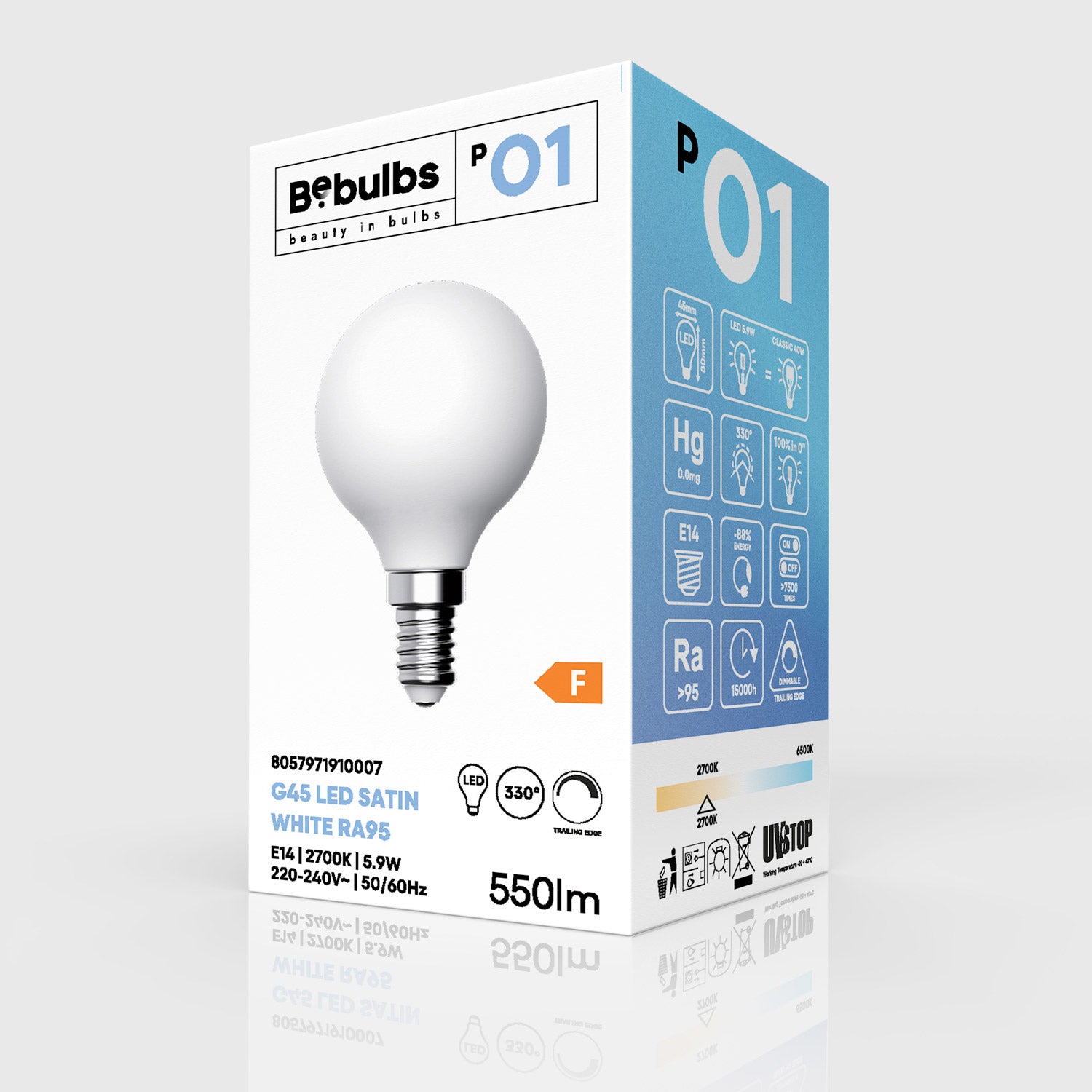 Lampadina LED Effetto Porcellana CRI 95 G45 5,9W 550Lm E14 2700K Dimmerabile - P01
