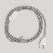 Cablaggio per lampada con cavo grigio in lino 1,80 m Bianco
