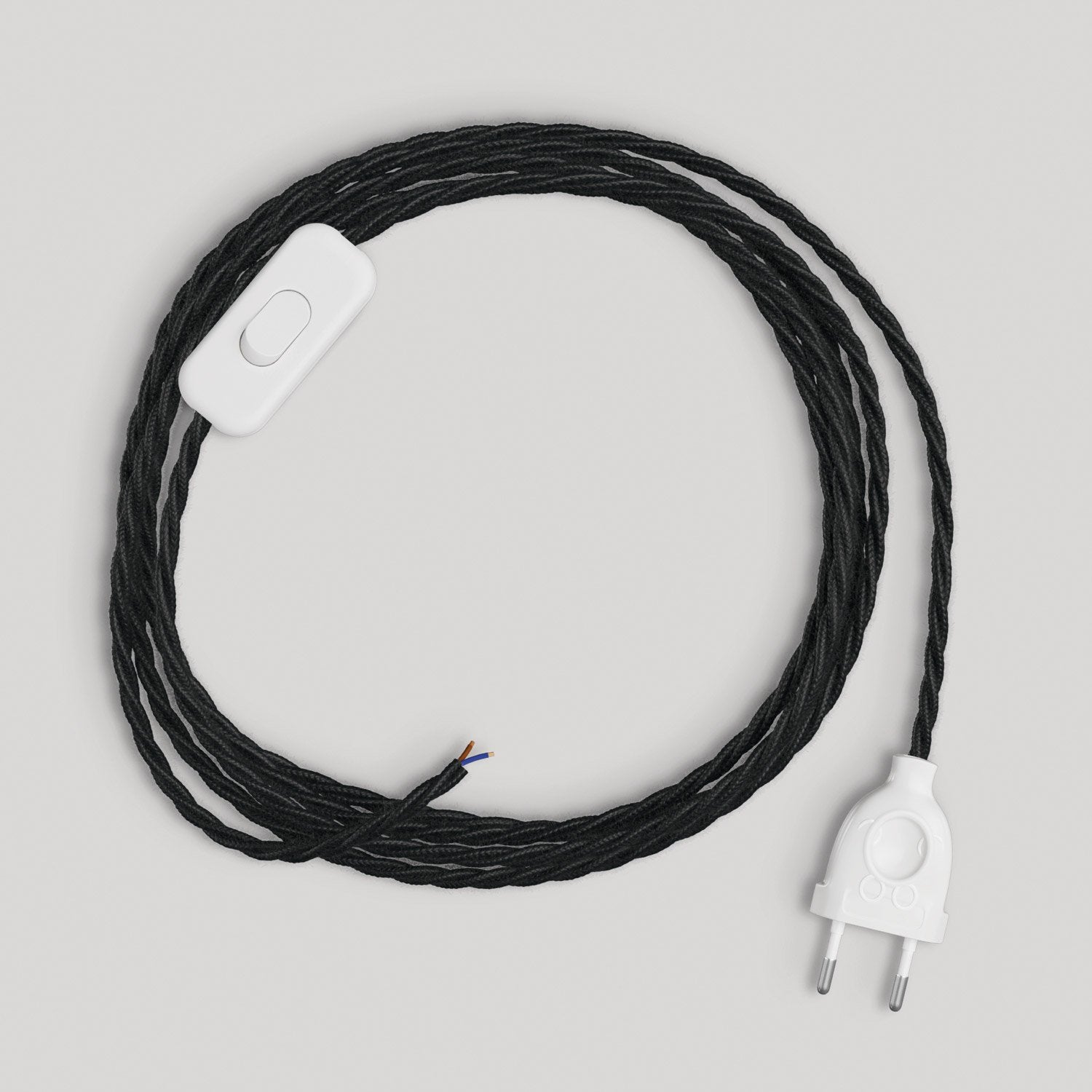 Cablaggio per lampada con cavo nero trecciato 1,80 m Bianco