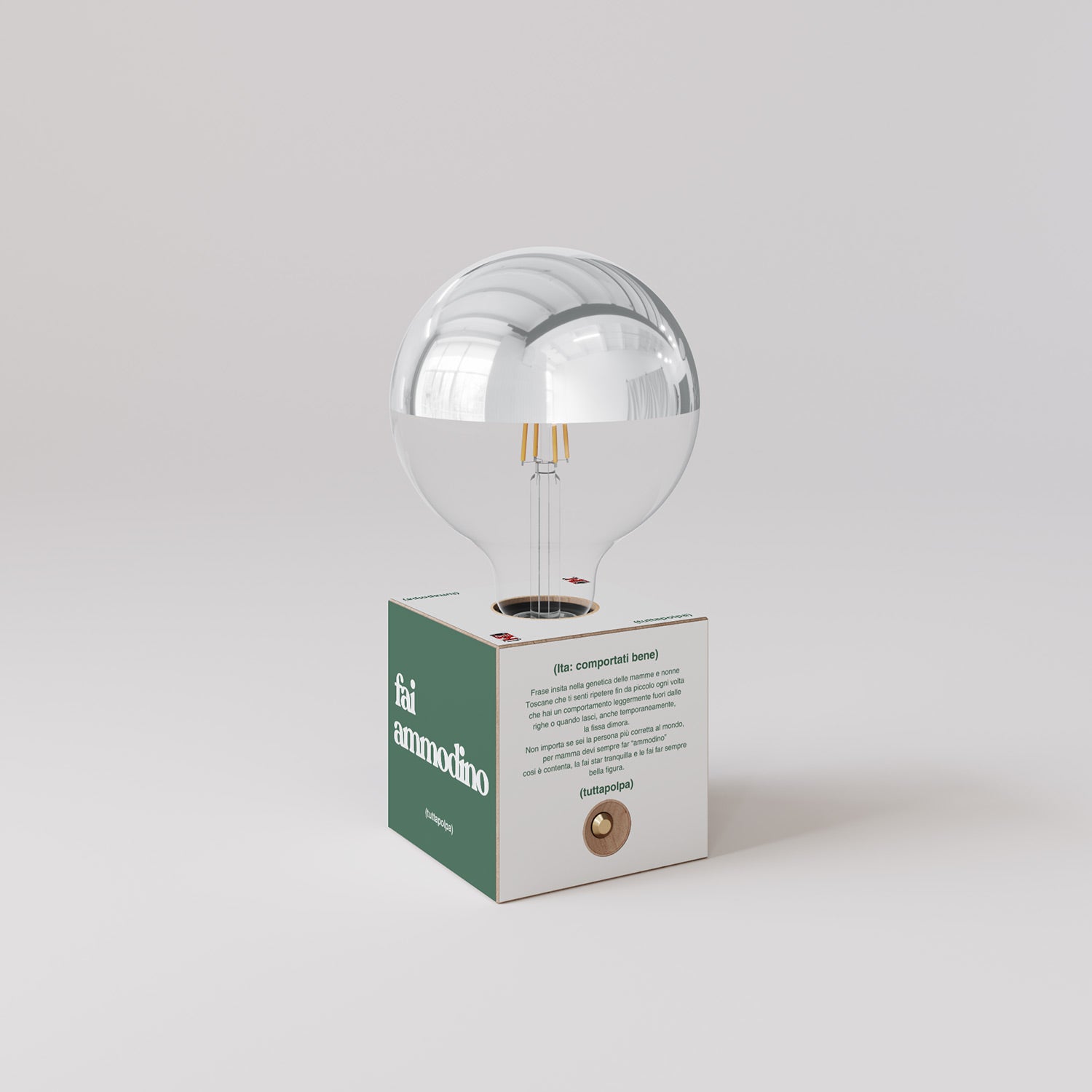 Cabless03 "Fai ammodino" con lampadina globo mezza sfera argento - Tuttapolpa