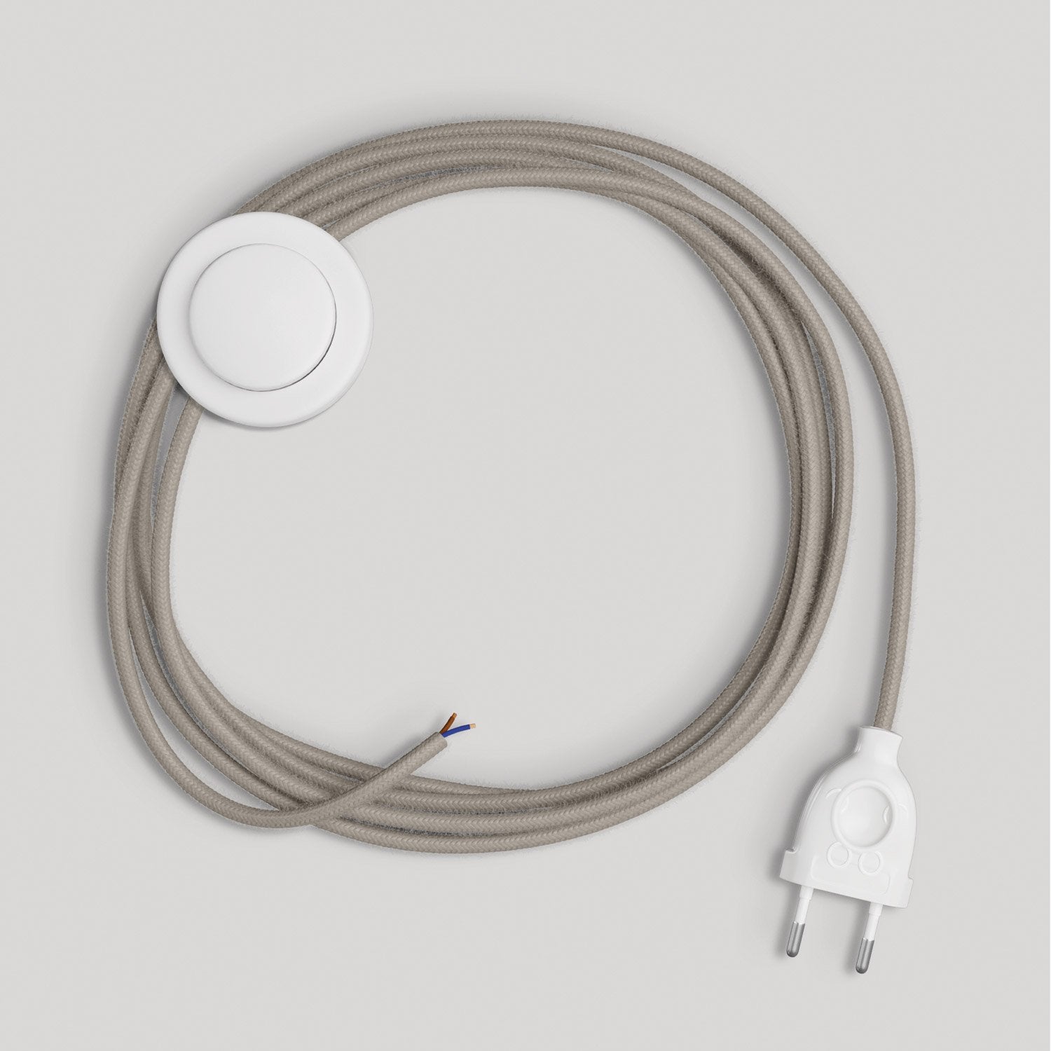 Cablaggio per lampada con cavo grigio tortora in cotone 3 m Bianco