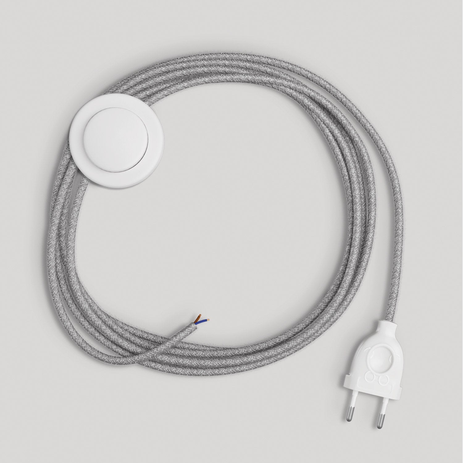 Cablaggio per lampada con cavo grigio in lino 3 m Bianco