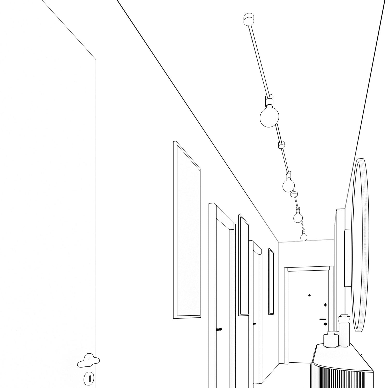 Sistema Filé Symmetric Kit - con cavo CN06 di 5 m per catenaria e 9 componenti in legno verniciato bianco per interni