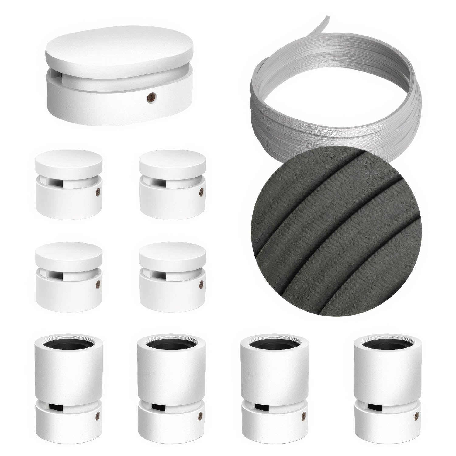 Sistema Filé Symmetric Kit - con cavo CM03 di 5 m per catenaria e 9 componenti in legno verniciato bianco per interni