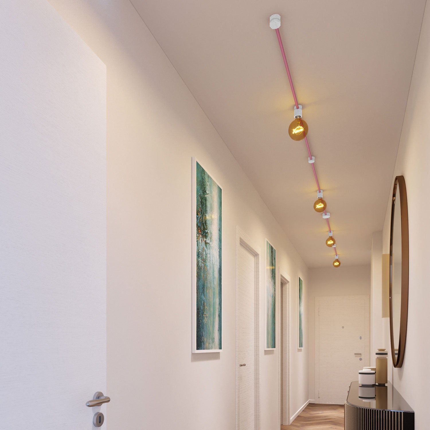 Sistema Filé Symmetric Kit - con cavo CM16 di 5 m per catenaria e 9 componenti in legno verniciato bianco per interni