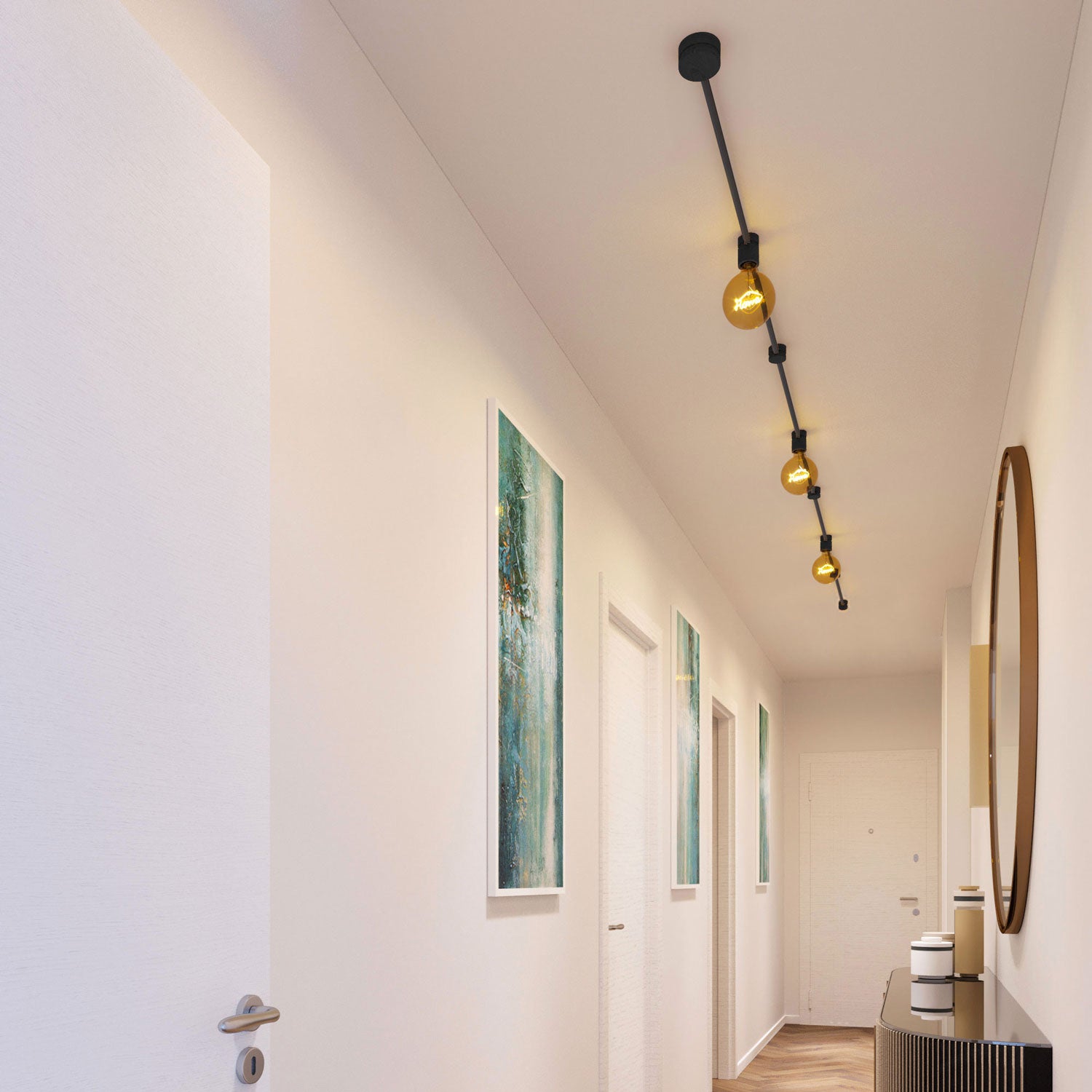 Sistema Filé Linear Kit - con cavo CM03 di 5 m per catenaria e 7 componenti in legno verniciato nero per interni