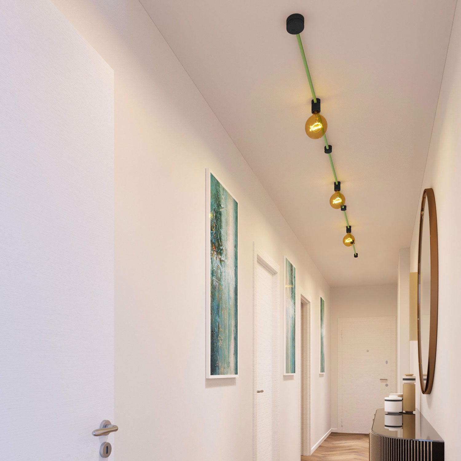 Sistema Filé Linear Kit - con cavo CX08 di 5 m per catenaria e 7 componenti in legno verniciato nero per interni