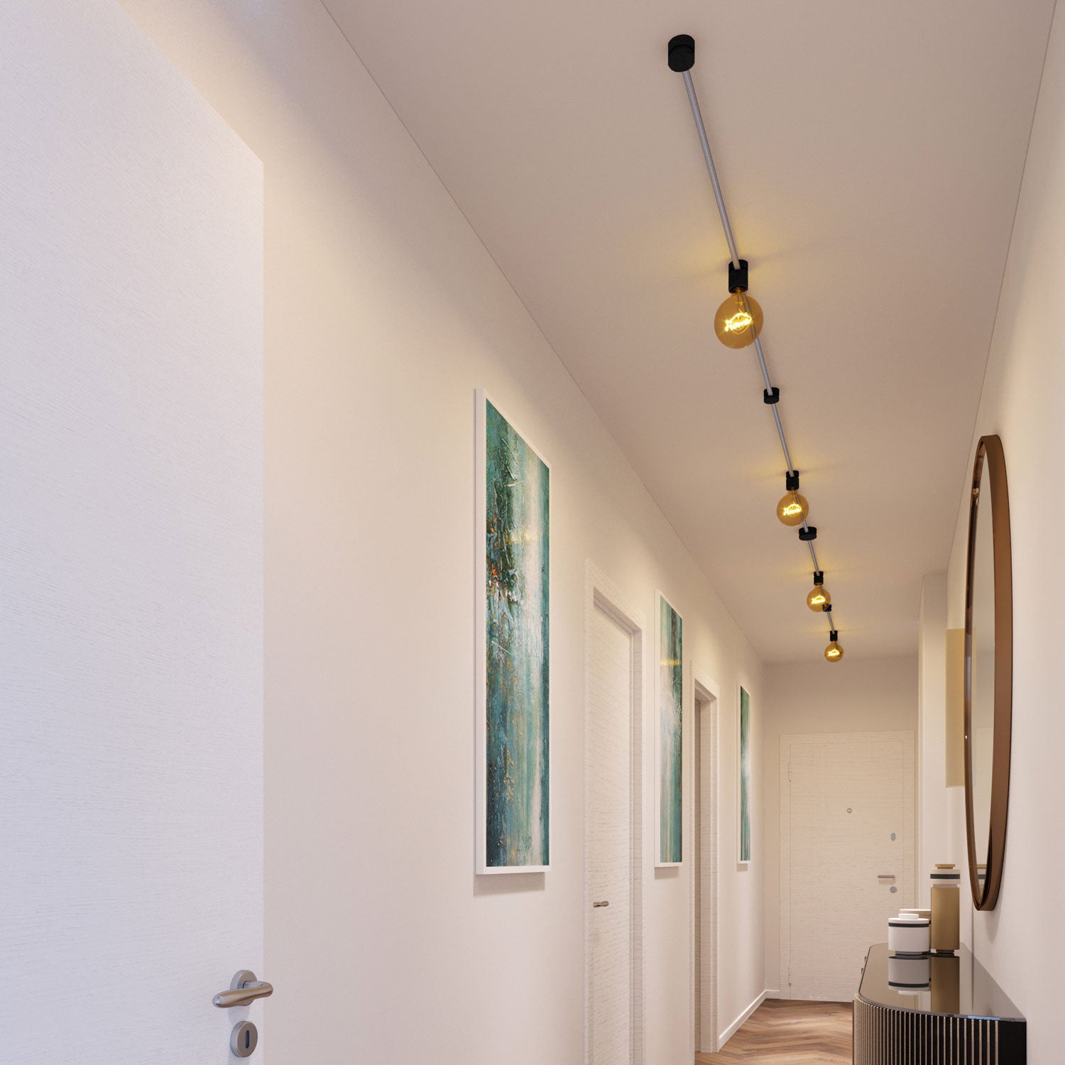 Sistema Filé Symmetric Kit - con cavo CZ04 di 5 m per catenaria e 9 componenti in legno verniciato nero per interni