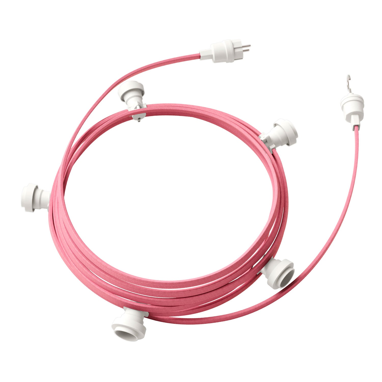 Catenaria Sistema Lumet da 7,5 m con cavo tessile CM16, 5 portalampada, gancio e spina bianchi