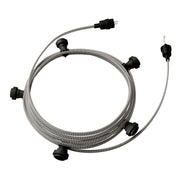 Catenaria Sistema Lumet da 7,5 m con cavo tessile CZ04, 5 portalampada, gancio e spina neri