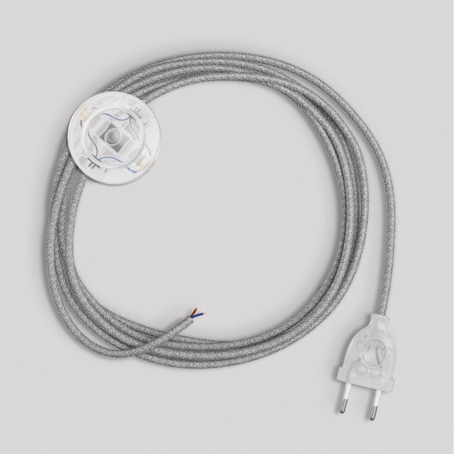Cablaggio per lampada con cavo grigio in lino 3 m Trasparente