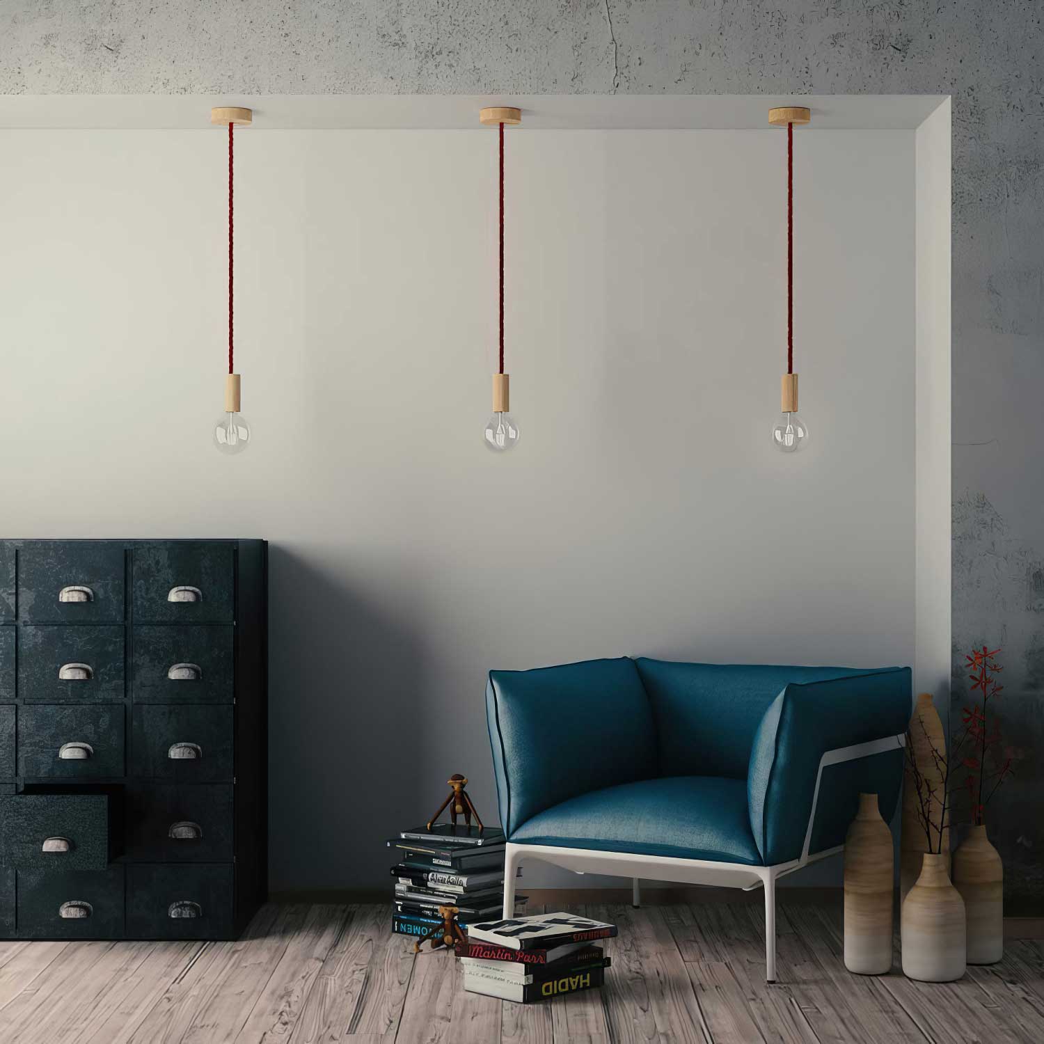 Cordone elettrico 3x0,75 rivestito in tessuto bordeaux scuro lucido