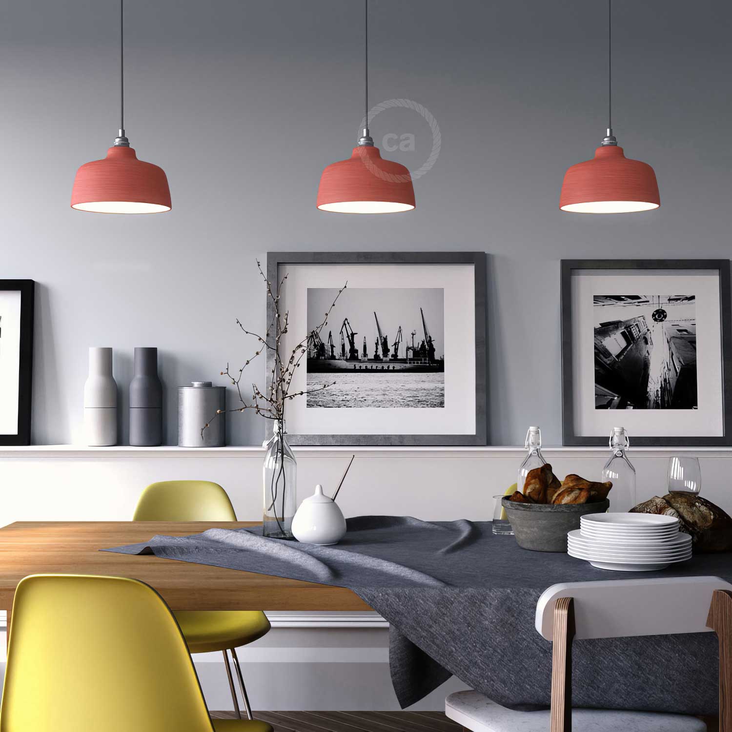 Paralume Coppa in ceramica, collezione Materia - Made in Italy - Corallo striato