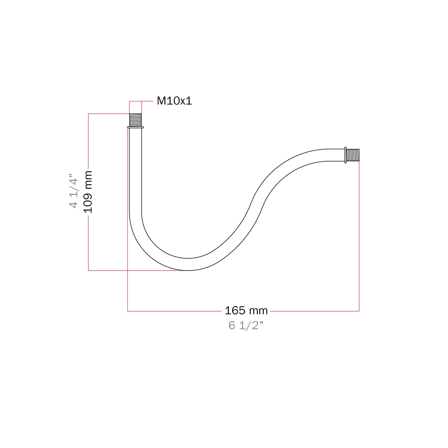 Gebogenes S-Verlängerungsrohr für Lampen, 16,5 cm aus Metall – Satin-Kupfer