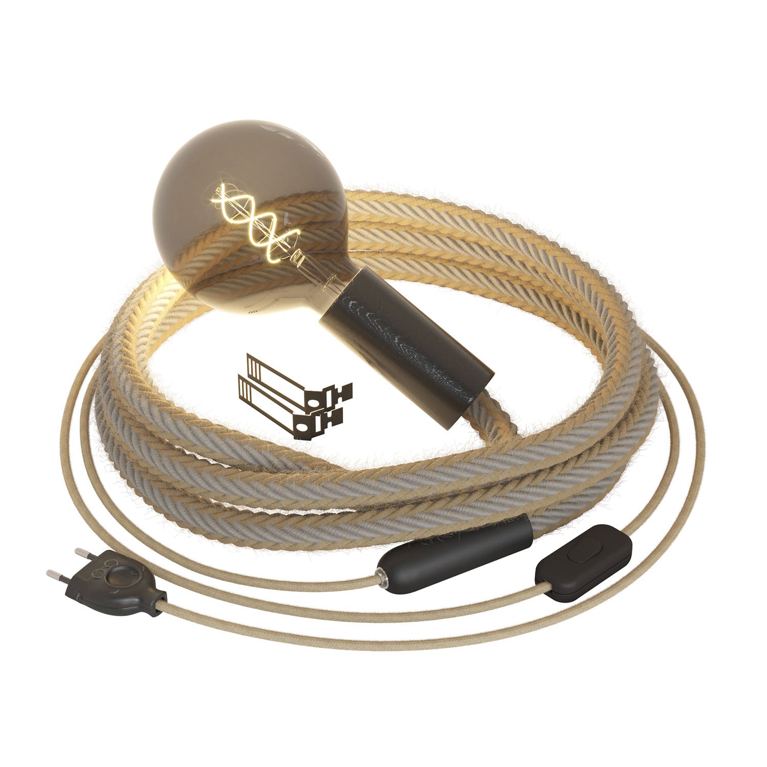 SnakeBis Corda - Lampada plug-in nera con cordone trecciato in juta