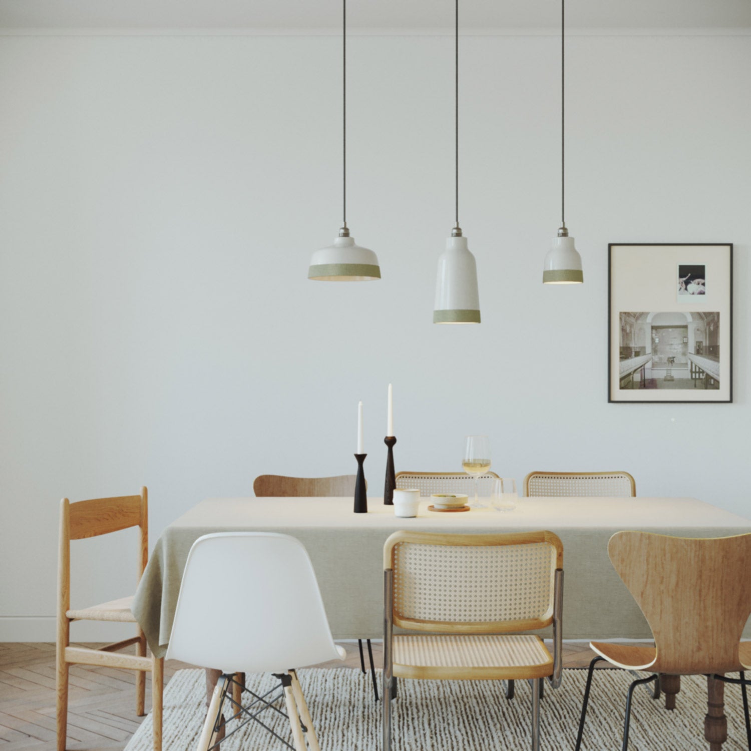 Paralume Bottiglia bicolore in ceramica Bianco e Verde salvia, collezione Materia - Made in Italy