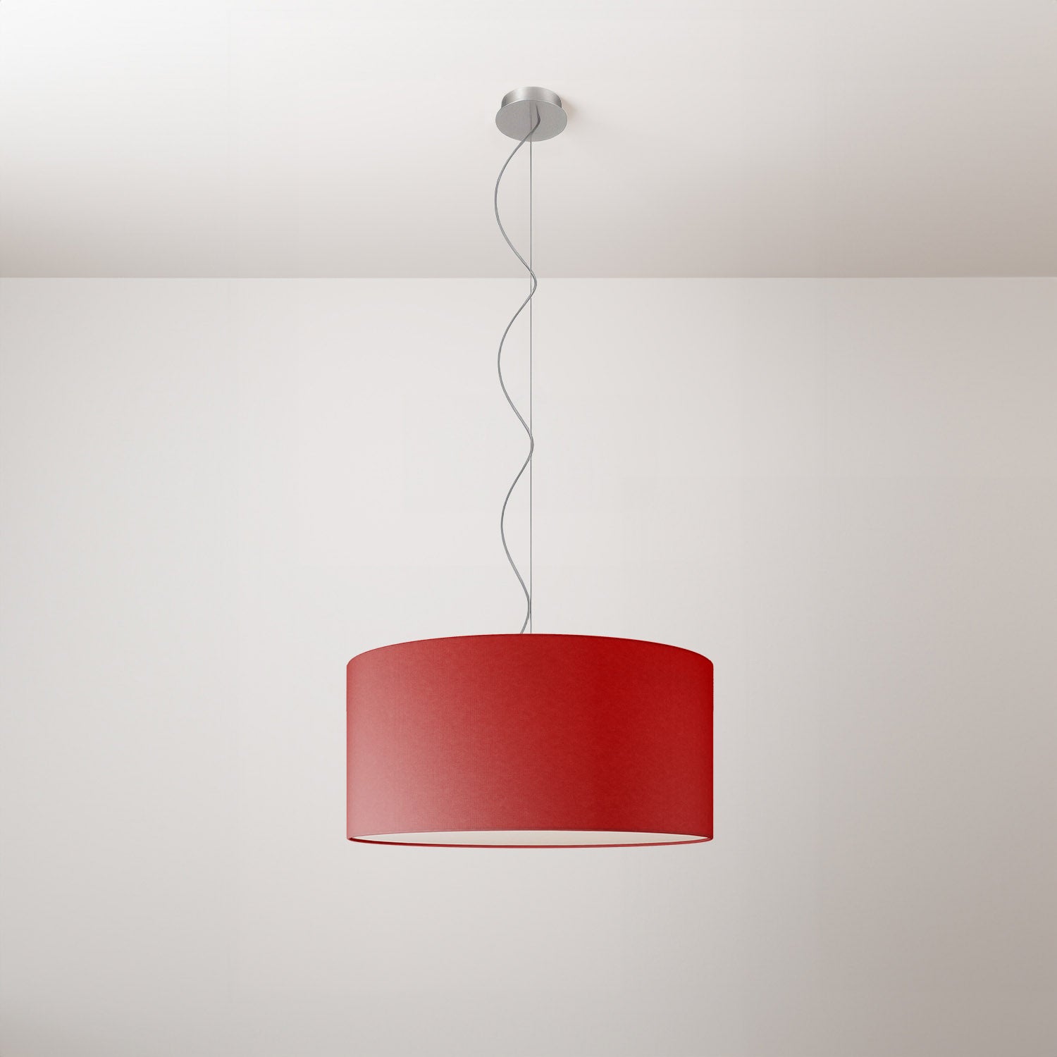 Lampada a sospensione con paralume in tessuto Cilindro Medium Teletta rosso - Made in Italy