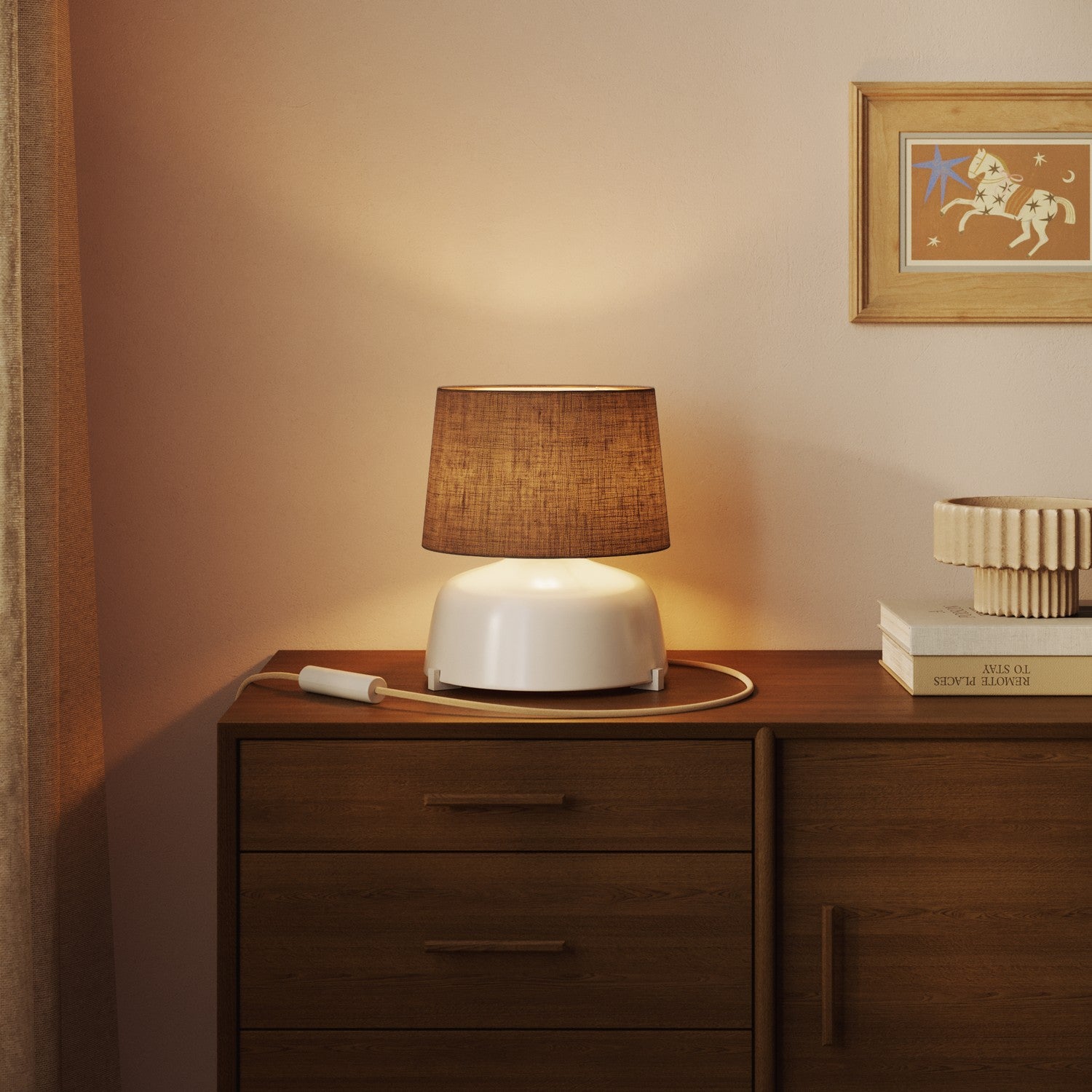 Paralume Athena con attacco E27 per lampada da tavolo - Made in Italy - Lino bianco lucido