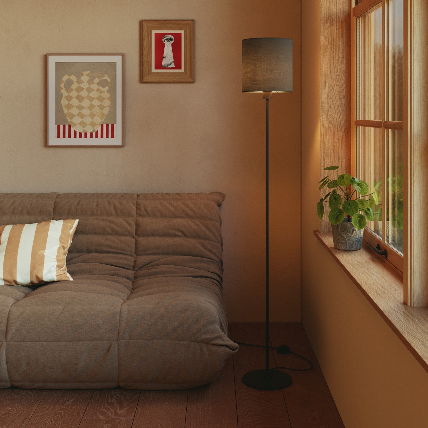 Paralume Cilindro M in tessuto con attacco E27 - Made in Italy - Teletta Grigio Scuro