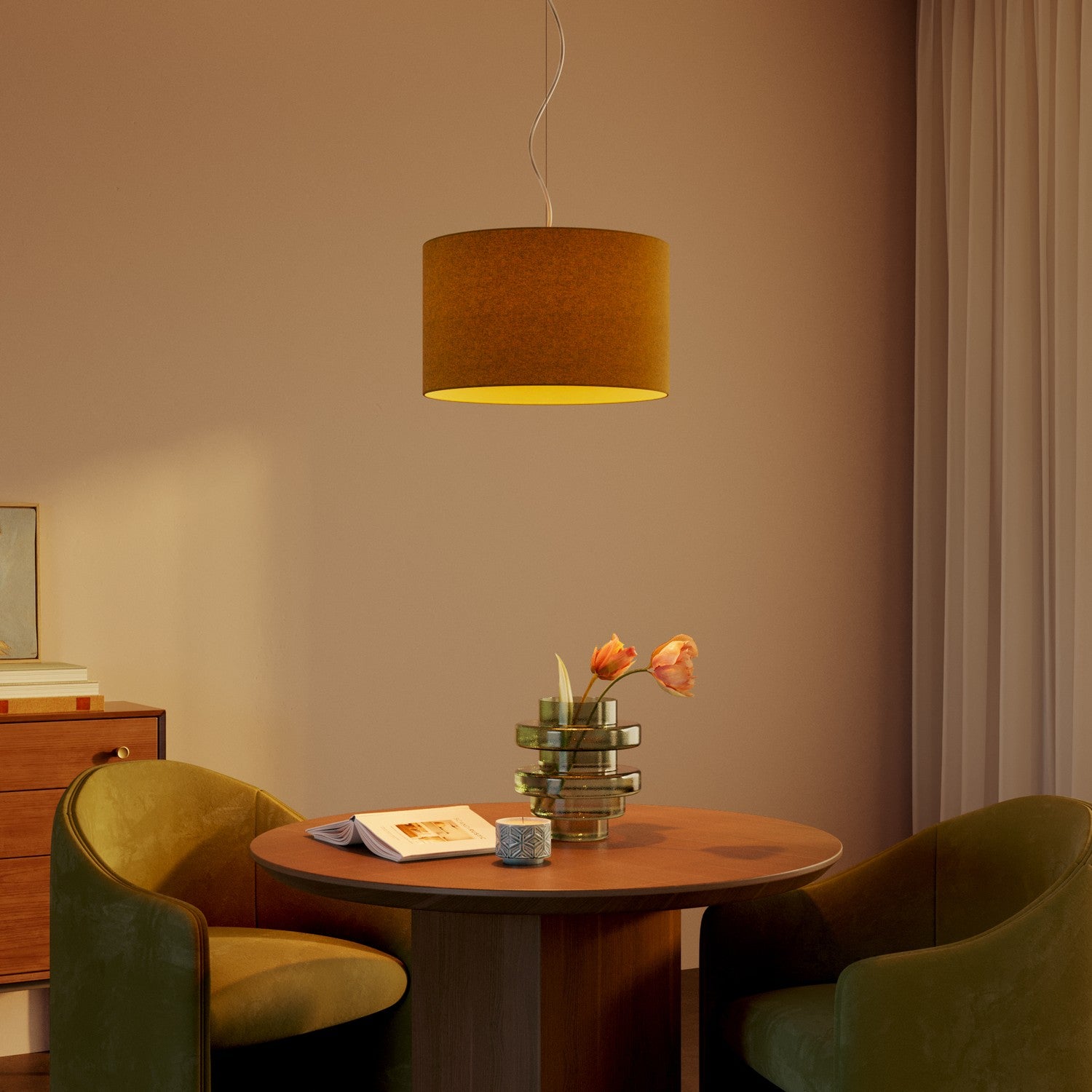 Paralume Cilindro L in tessuto con attacco E27 - Made in Italy - Lana Senape