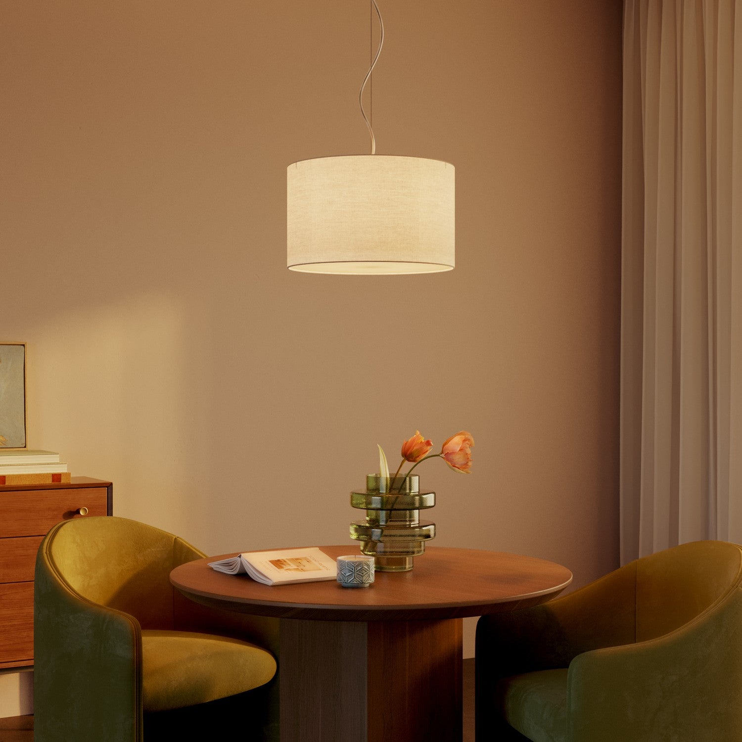 Lampada a sospensione con paralume in tessuto Cilindro Small Arenal sabbia - Made in Italy Si