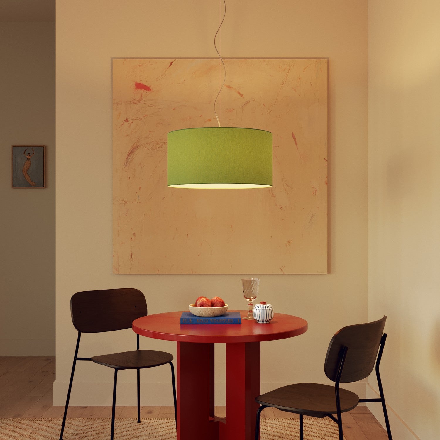 Lampada a sospensione con paralume in tessuto Cilindro Medium Cinette verde pistacchio - Made in Italy Si